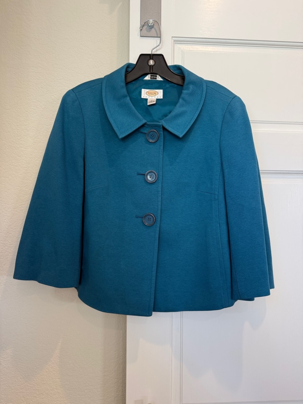 Talbots Teal Three-Button Cape Coat